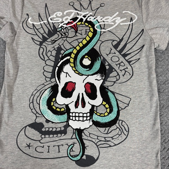Don Ed Hardy Designs New York City Big Skull T-Shirt Rhinestone Men's Size M - Picture 4 of 10